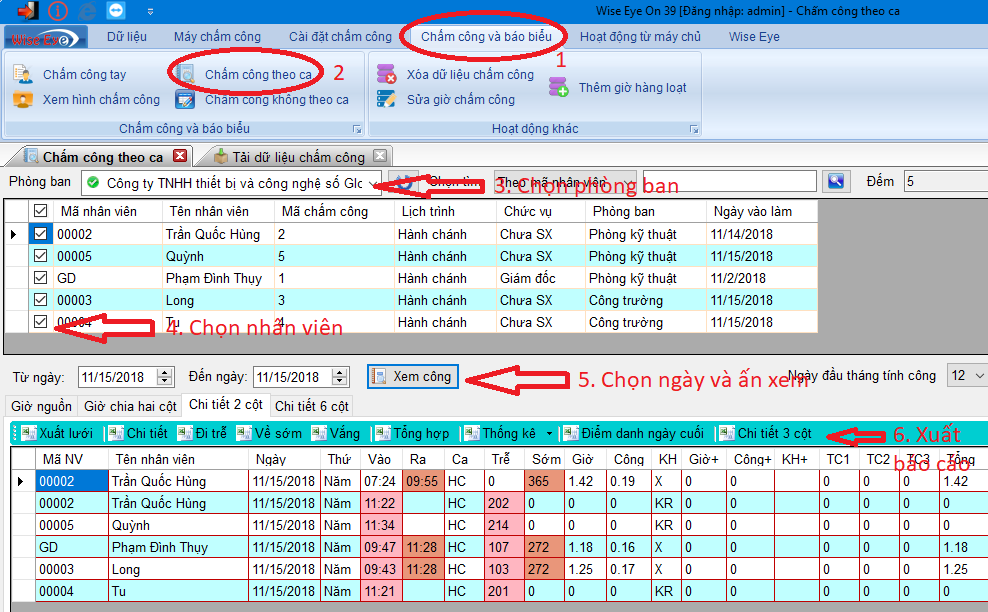 Xuất bảng chấm công